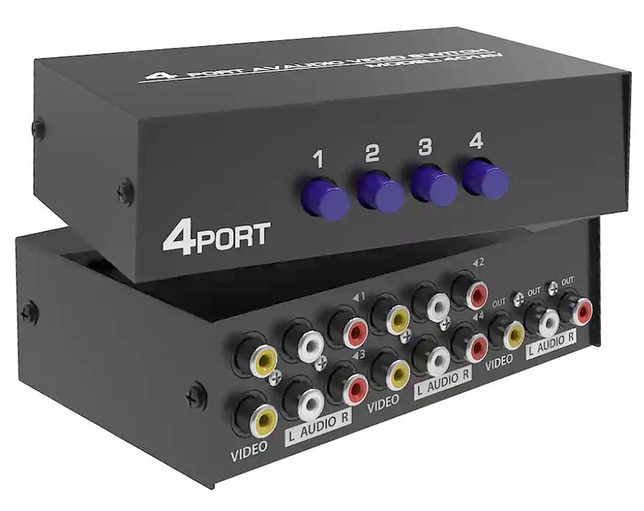 Active Powered 4-Way CVSB Composite Video Audio Splitter Distributor With DC 9V