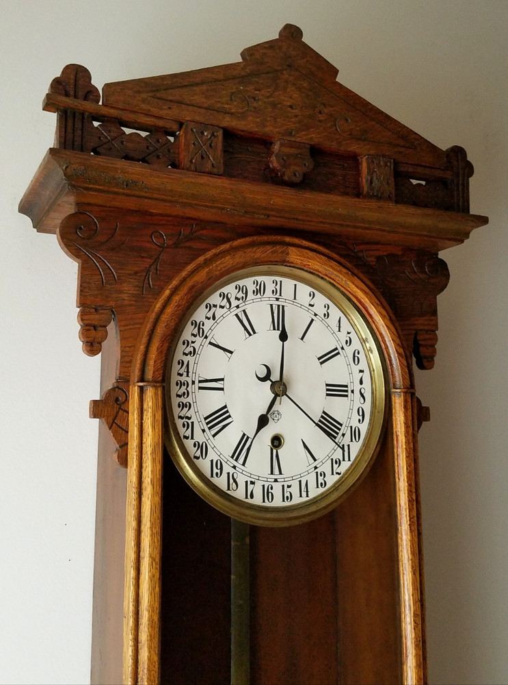 Antique Ansonia "Eclipse" Calendar Wall Clock 8-Day Timepiece, Key-wind