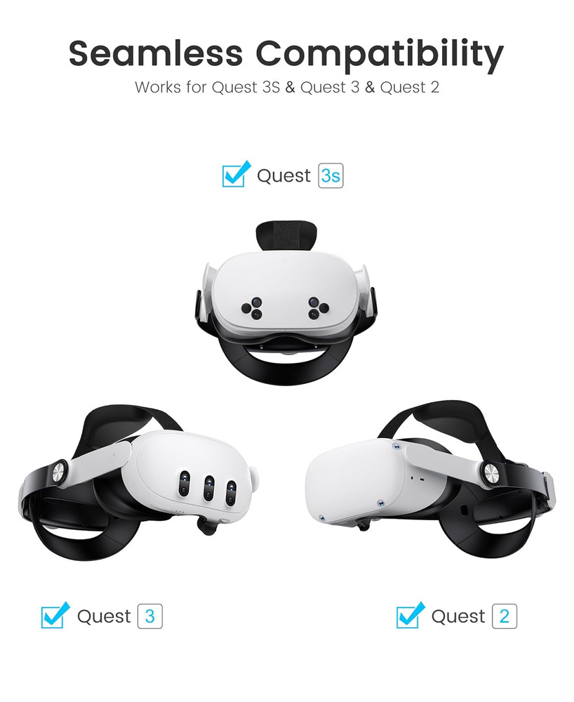 for Meta Quest 3S/Quest 2/Quest 3 Head Strap, Adjustable Halo Strap Replacement