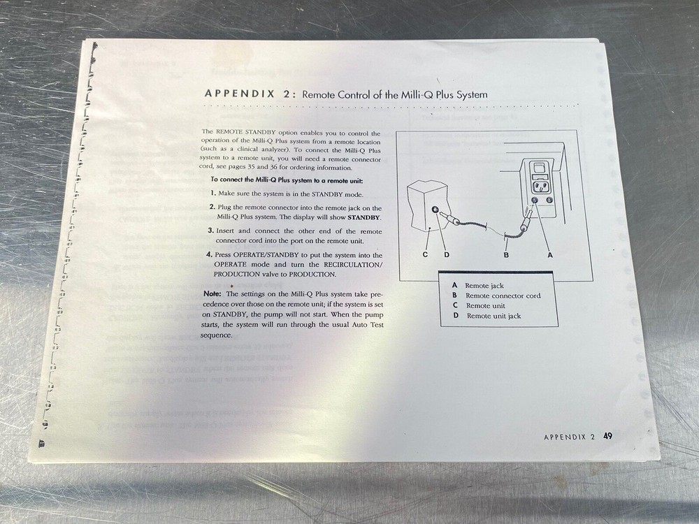 Millipore Milli-Q Plus Water Purifier - Users Manual / Guide Book