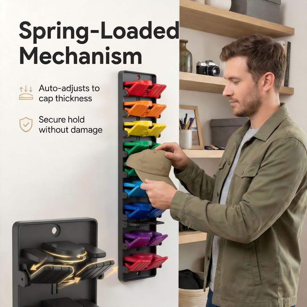 Multicolor Hat Organizer for Baseball Caps, 2-Pack Wall Mounted Hat Rack Hold...