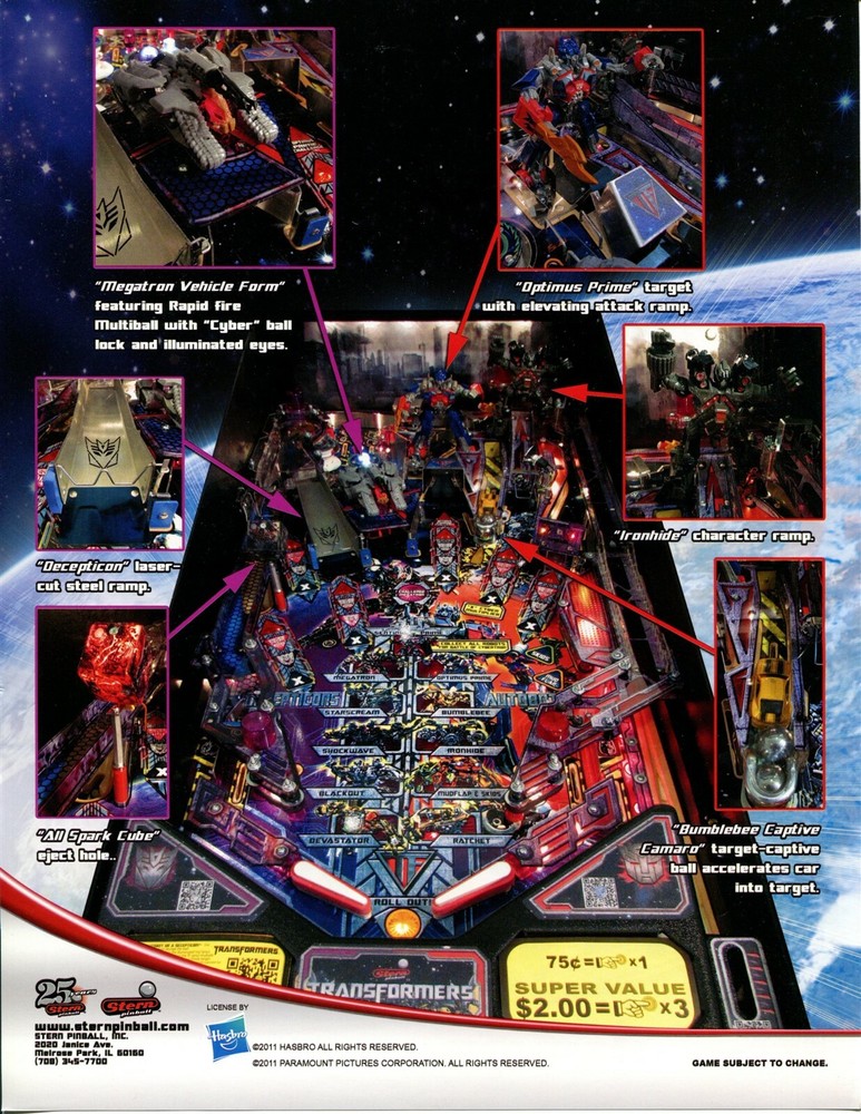 Transformers Stern Pinball Flyer/ Brochure / Ad