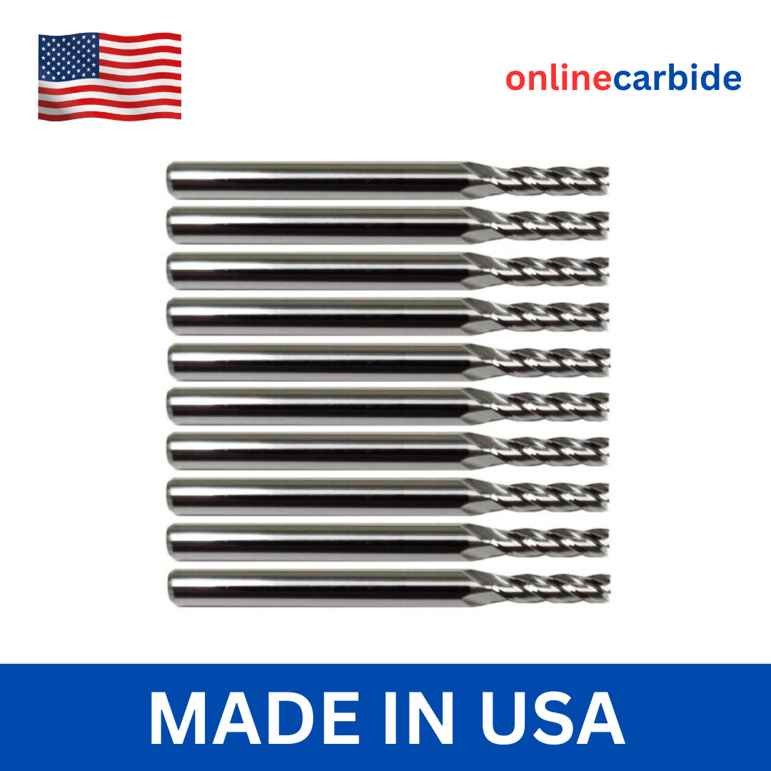 10 Pack 1/16" Solid Carbide End Mills – 4 Flute Center Cutting CNC USA Made