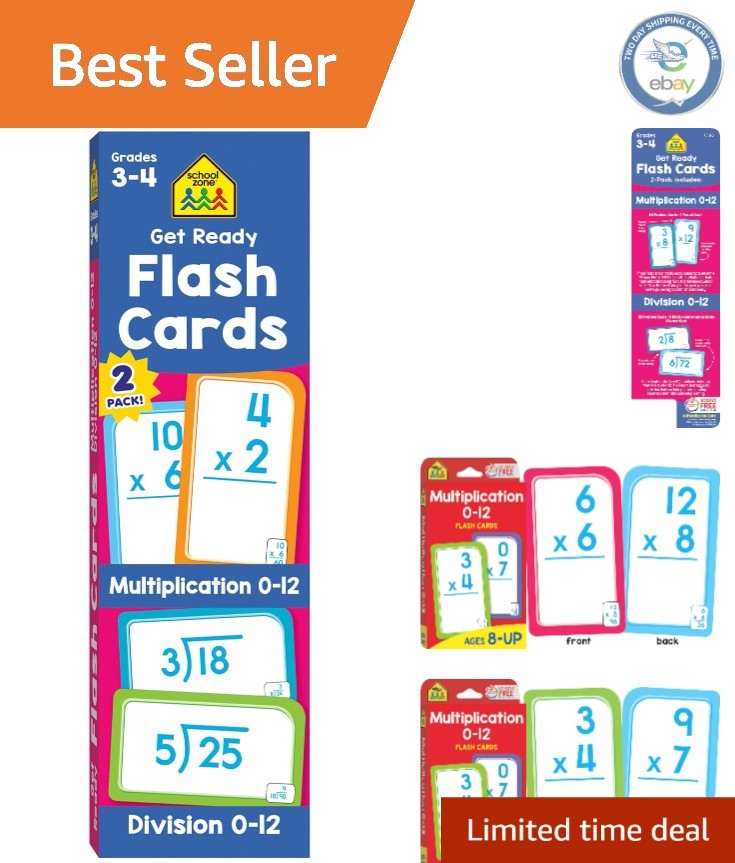 School Zone 112 Math Flash Cards for Multiplication & Division – Ages 8+, 2-Pack