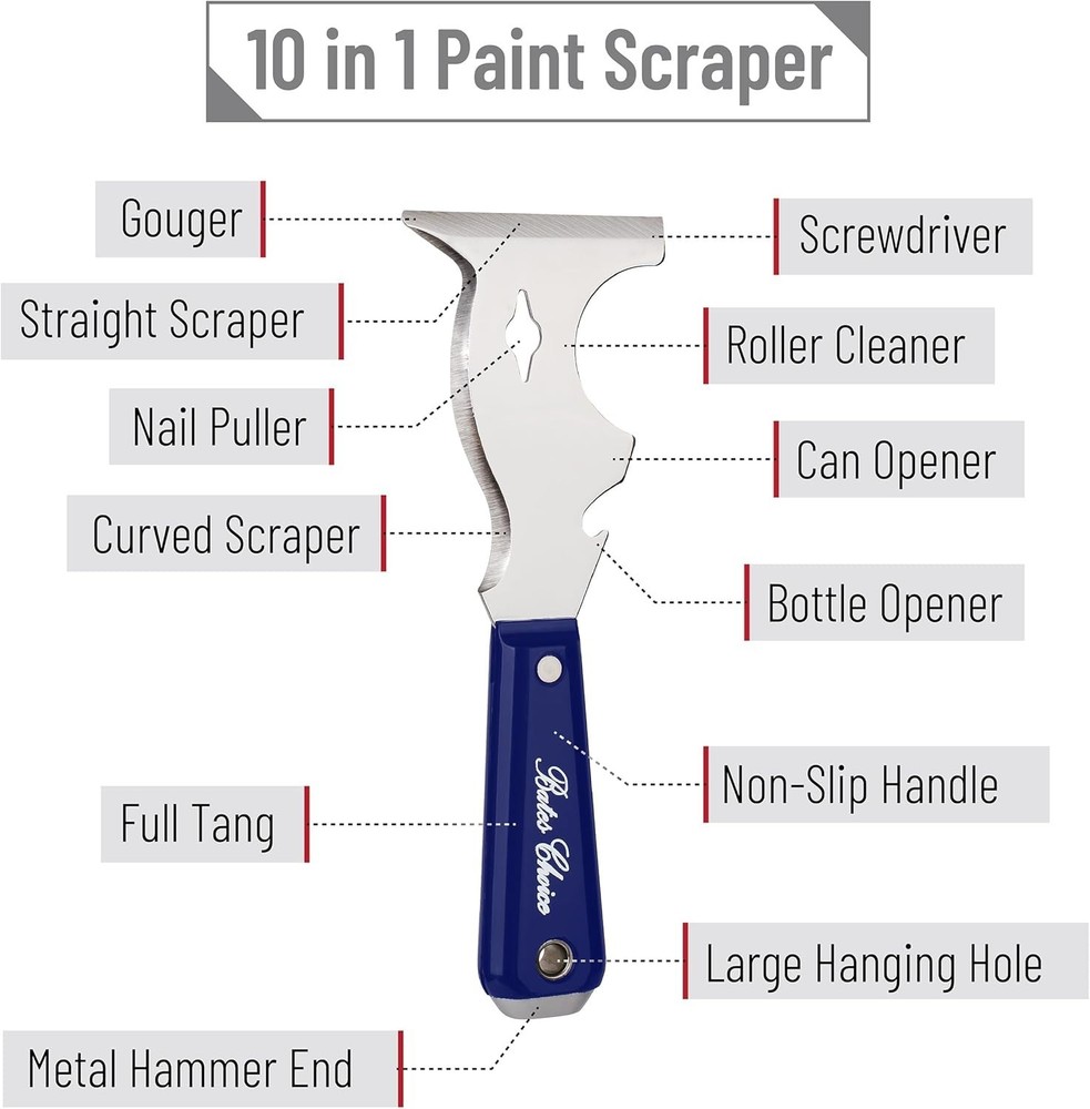 Bates 10-in-1 Paint Scraper - Versatile Tool for Painters & Surface Prep