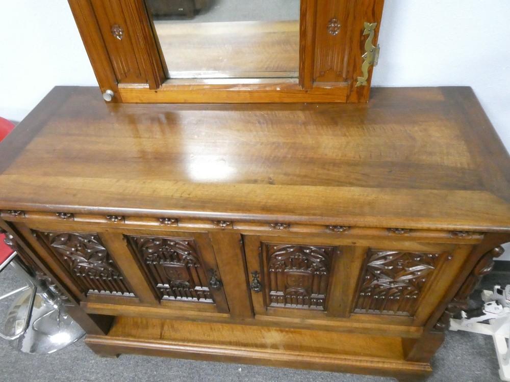 c1900 French Gothic Walnut Server Buffet'i