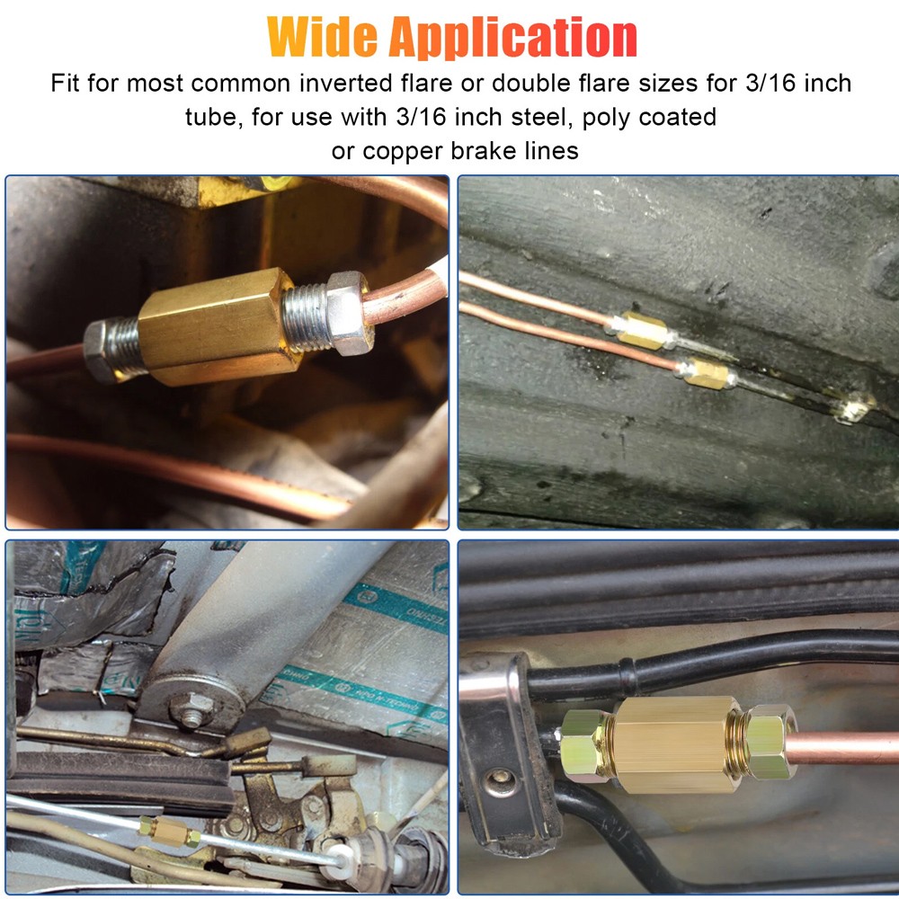 12x Straight Brass Brake Line Inverted Compression Fitting Unions For 3/16" Tube