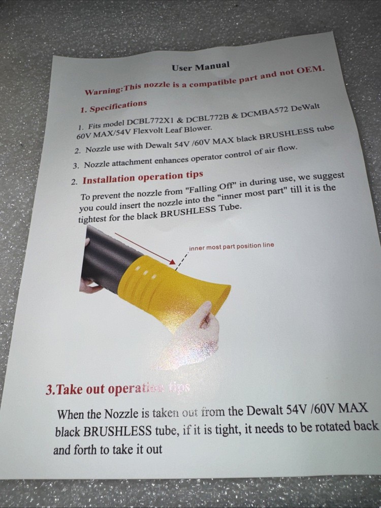 Flat Nozzle Replacement for DeWalt 54V 60V MAX FLEXVOLT Leaf Blower Non-OEM