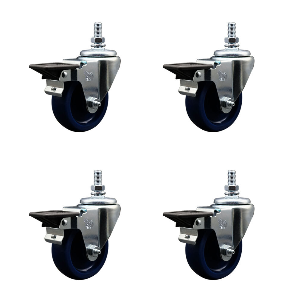 3.5 Inch Solid Polyurethane 10MM Threaded Stem Caster Set with Brake