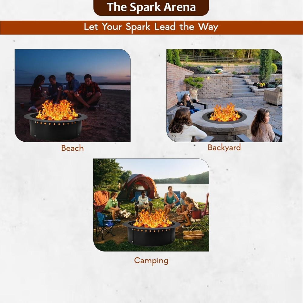 FEBTECH Smokeless Firepit Ring 36" OD & 30" ID for Outdoor Fire pits