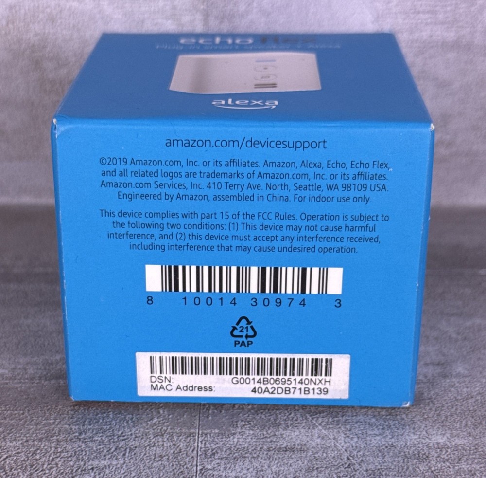 Amazon Echo Flex Plug-in Smart Speaker With Manual And Box Tested & Working