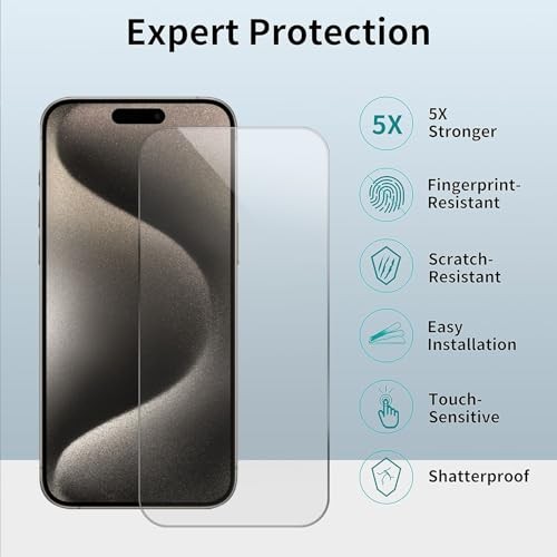 3-Pack Shatterproof Tempered Glass Screen Protector for iPhone 15 iPhone 16/15