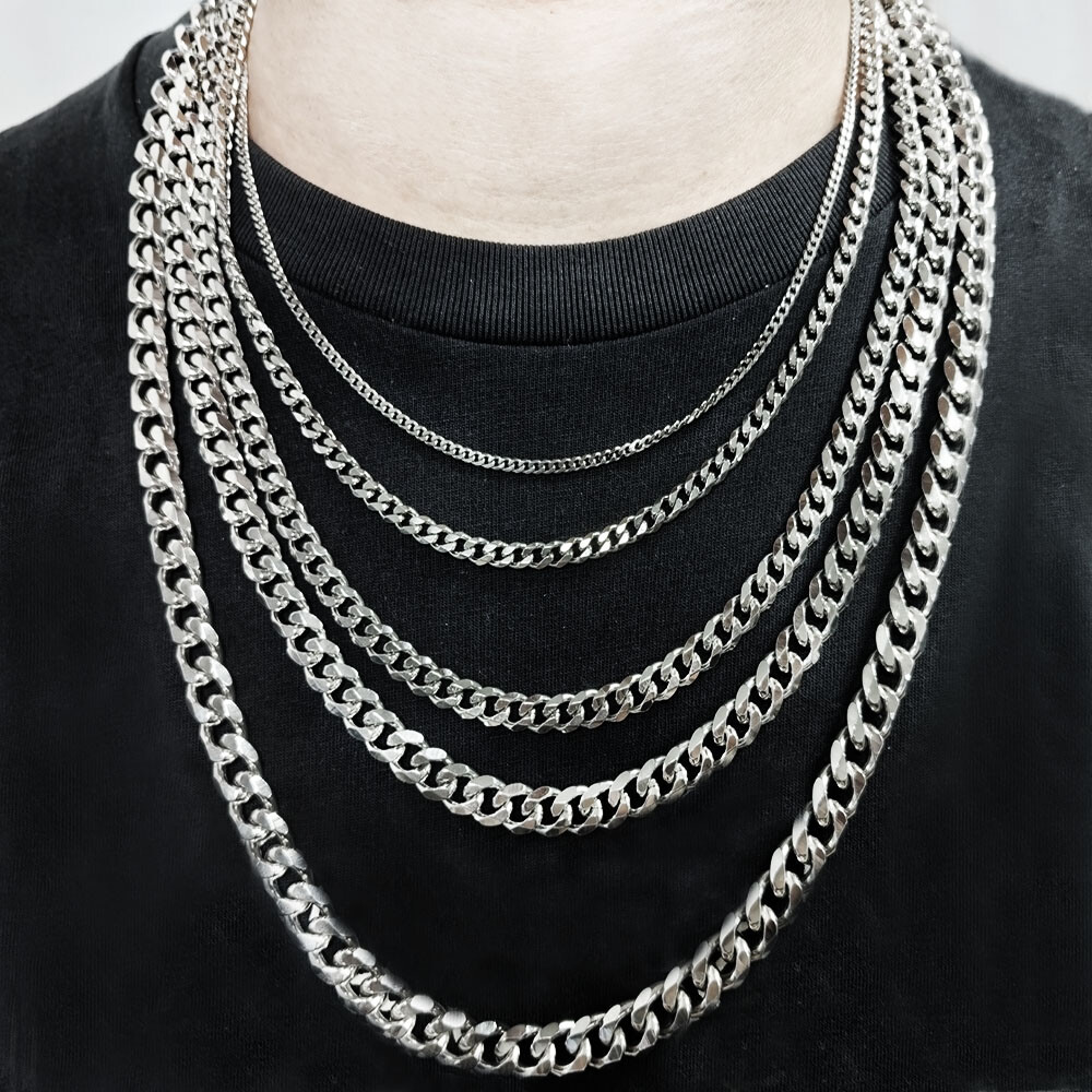 16-30" Stainless Steel Silver Chain Cuban Curb Necklace 3/5/7/9/11mm Womens Mens