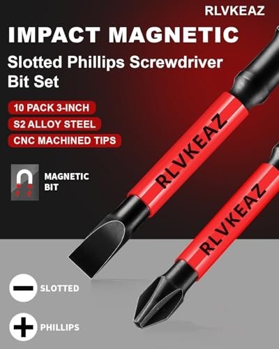 10-PCS 3" Long Magnetic Screwdriver Bits Set: Phillips Bits #1/#2/#3 & Slotted H