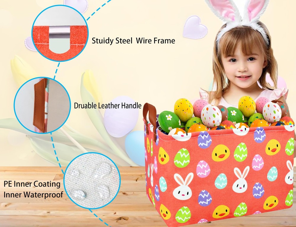 BOOHIT Rectangle Empty Easter Baskets Boy Large Toy Storage Bin Girls collaps...