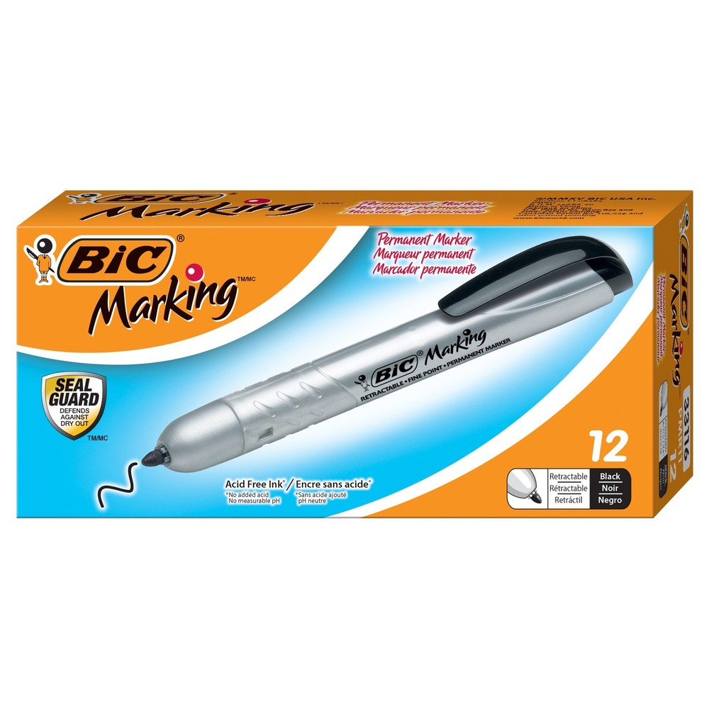BIC Intensity Retractable Permanent Marker 12 Count Black Fine Point Markers