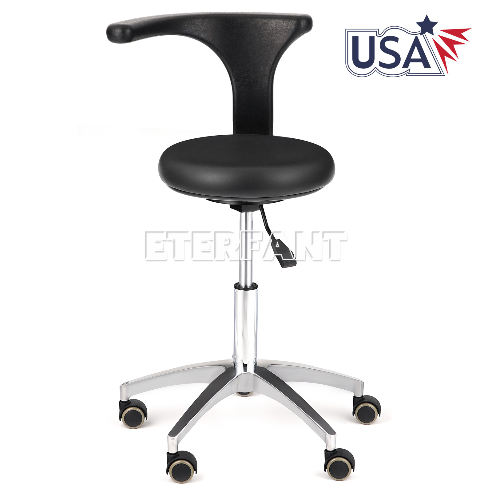 Dental Doctor Assistant Stool Mobile Chair Adjustable Height PU Leather Black