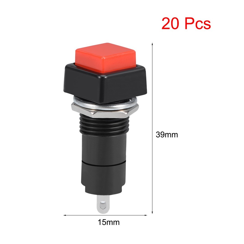 20Pcs,12mm Square Push Button Switch Red Self-Locking Latching SPST NO