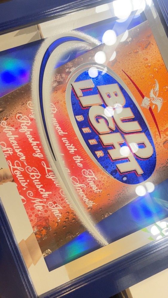 Bud Light beer advertising mirror.