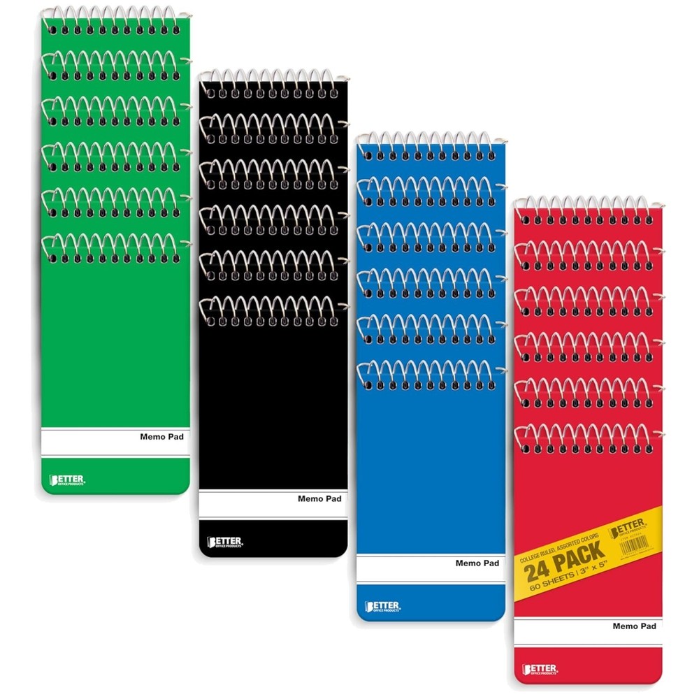 Assorted Solid Colors Spiral Memo Pads, 24 Pack