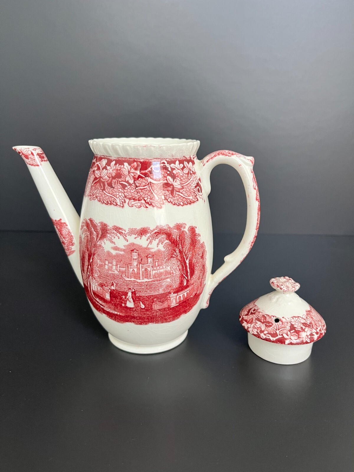 Antique MASON'S VISTA Patent Ironstone England Pink Coffee Tea Pot & Lid 1920s