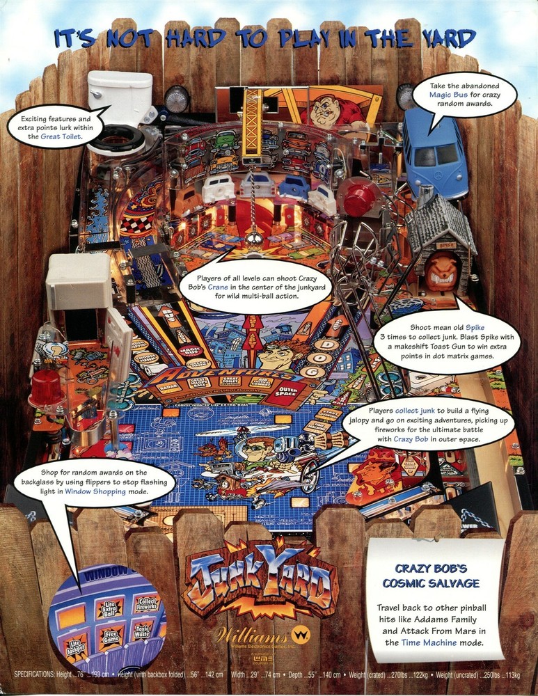 Junk Yard Williams Pinball Flyer /Brochure/ Ad - Mint