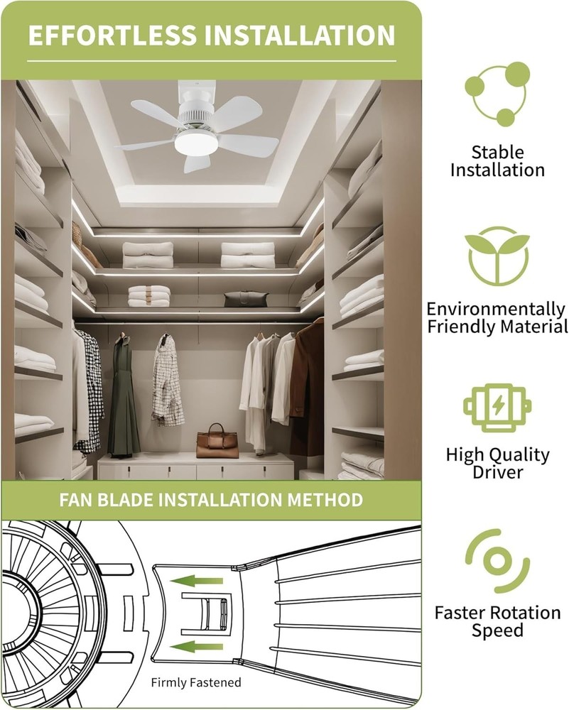 Socket Light Fan with Remote Control - 200% Airflow & Dimmable LED Light