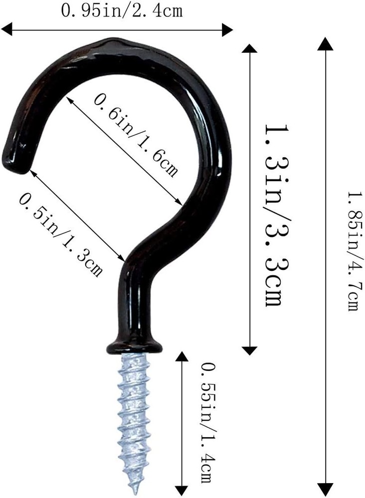 yuntop 12 Pack Vinyl Coated Ceiling Hooks, Multi-Function 1-1/4 Inch, Black
