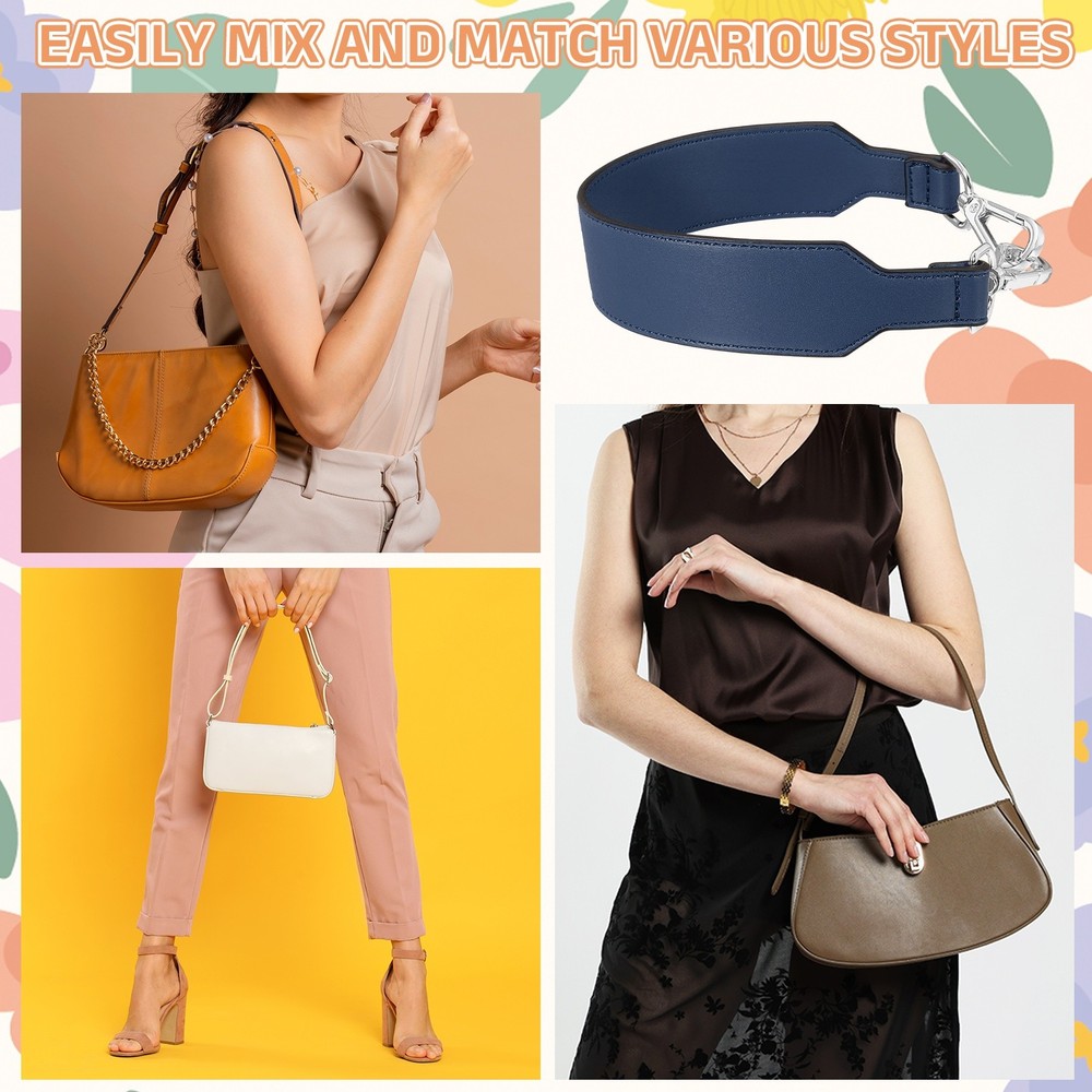 16 Inch Leather Purse Strap, Plain Pattern with Silver Buckle, Blue