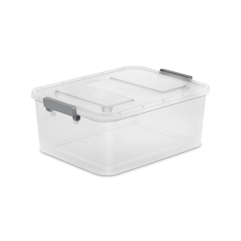 Sterilite 12.7 Quart Modular Latch Box,Clear Plastic Storage Box with ID Latches