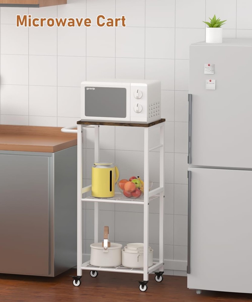 Kitchen Microwave Stand Cart with Storage Rack | 3-Tier Rolling Kitchen Side ...