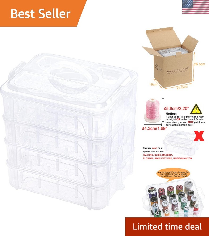 4-Layer Clear Storage Box for 80 Thread Spools - Stackable & Portable