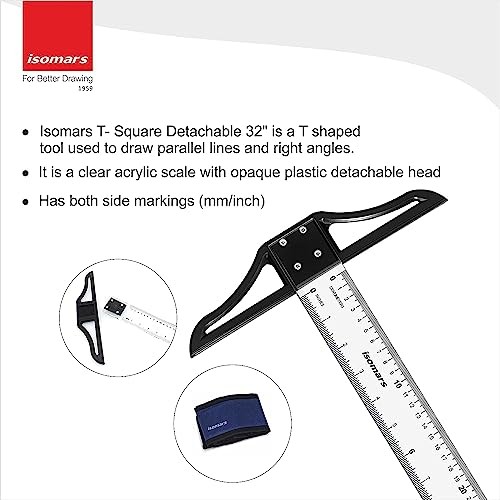 32" T-Square Detachable Drafting Ruler 800mm Parallel Line Drawing Tool mm/Inch