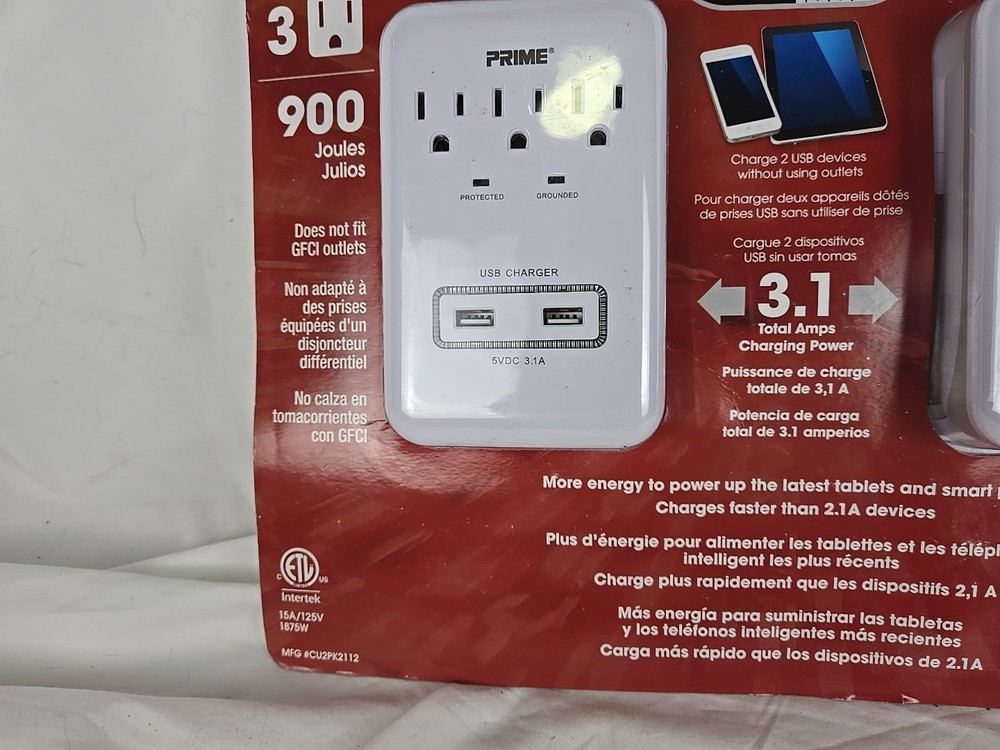 2 PIECE SET PRIME Home And Office Surge Protector Pack