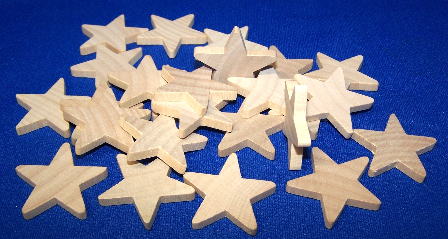 25 Natural Unfinished Wood Wooden Stars 1-1/2" x 3/16" Wood Stars Crafts NEW