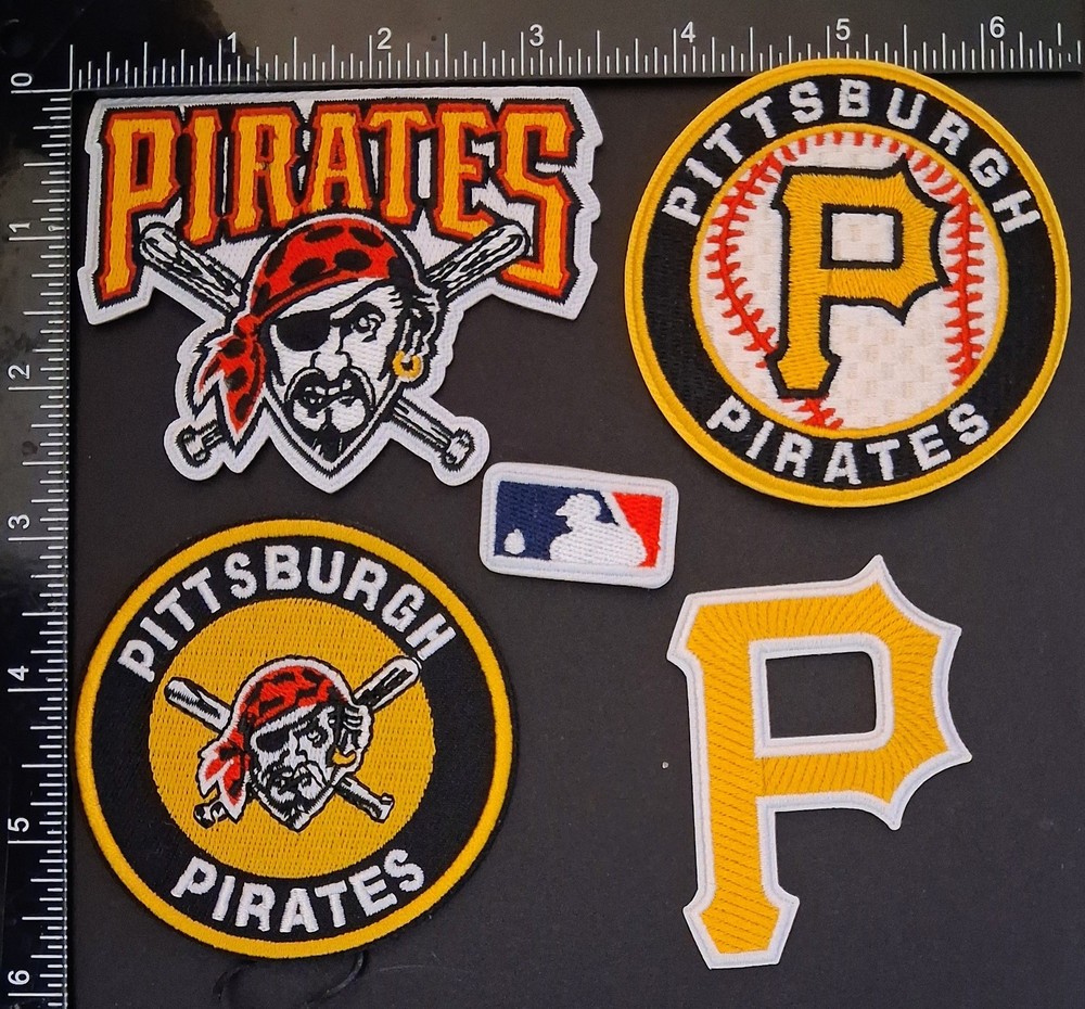 4 Qty PITTSBURGH PIRATES  IRON ON EMBROIDERED PATCH + 1 MLB BASEBALL LOGO PATCH