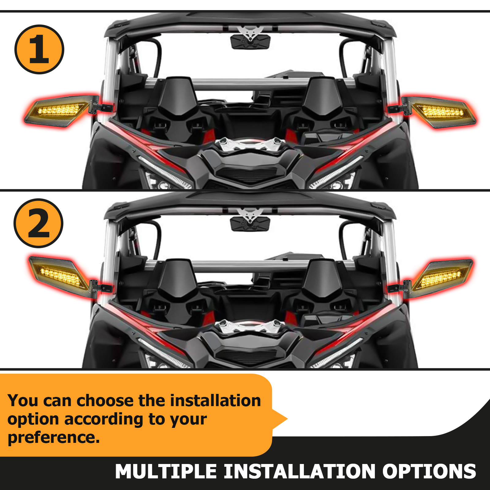 2020-2024 UTV Rear-View Side Mirrors W/LED Lights For Polaris RZR PRO R PRO XP