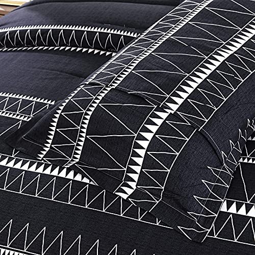 Comforter Set Reversible Boho Triangle Striped Down Alternative Queen Black