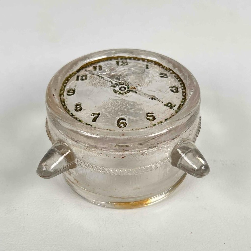 Antique 1916 E & A Glass Alarm Clock Candy Container - No Back