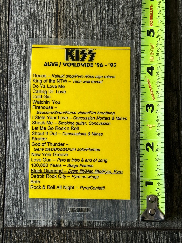 KISS LAMINATE PASS Setlist Pyro Cues Alive Worldwide Reunion Tour CoA LonnFriend