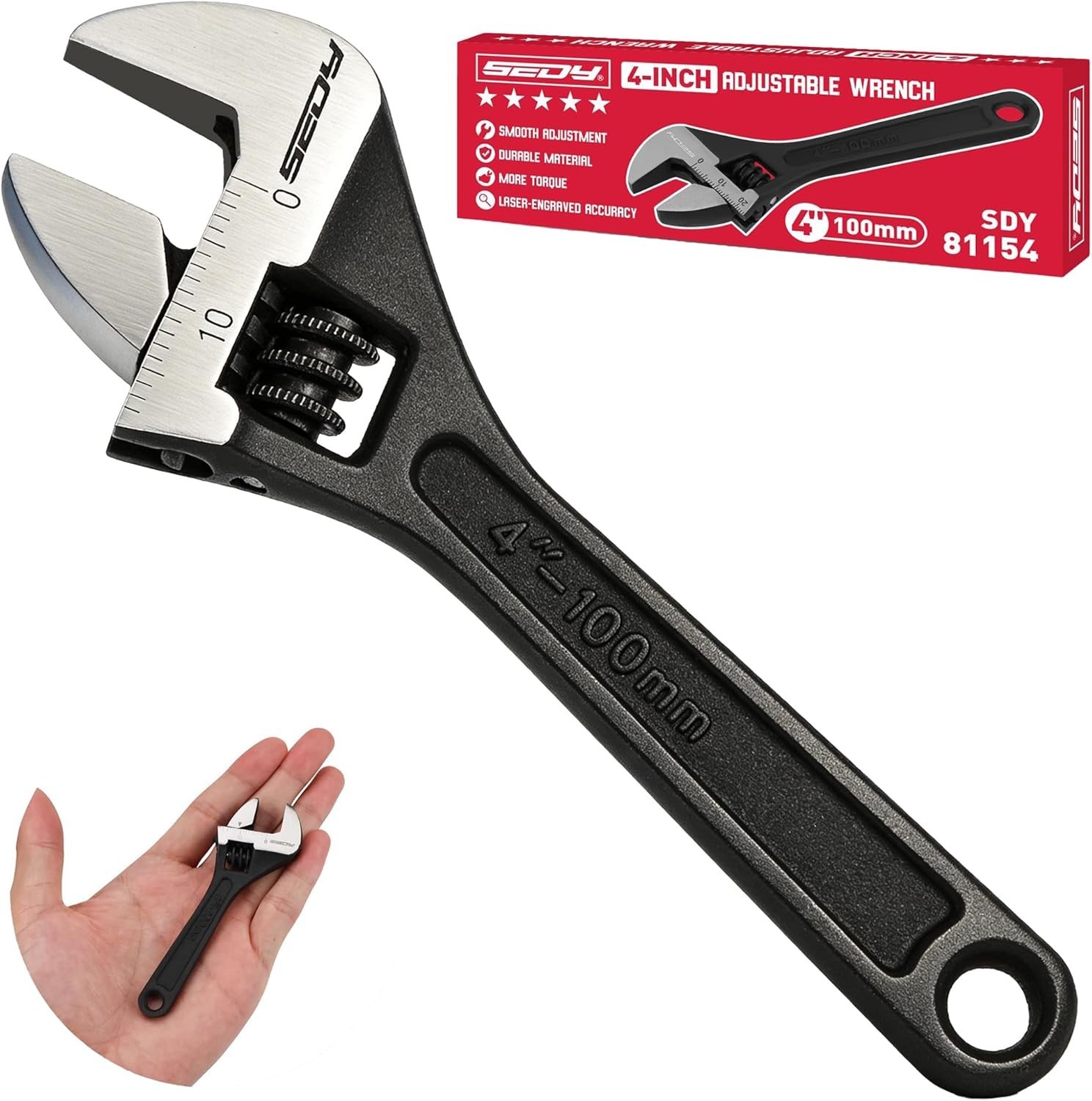 Mini Adjustable Wrench 4 Inch Small Wide Jaw Spanner with Inch Metric Scale