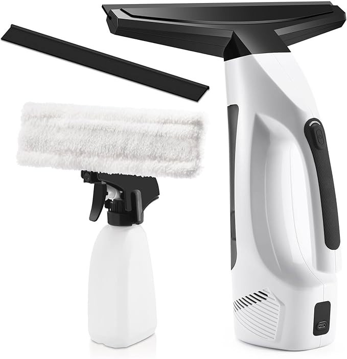 Window Vacuum Squeegee Cordless, Handheld Window Vac with Multi-Purpose Spray