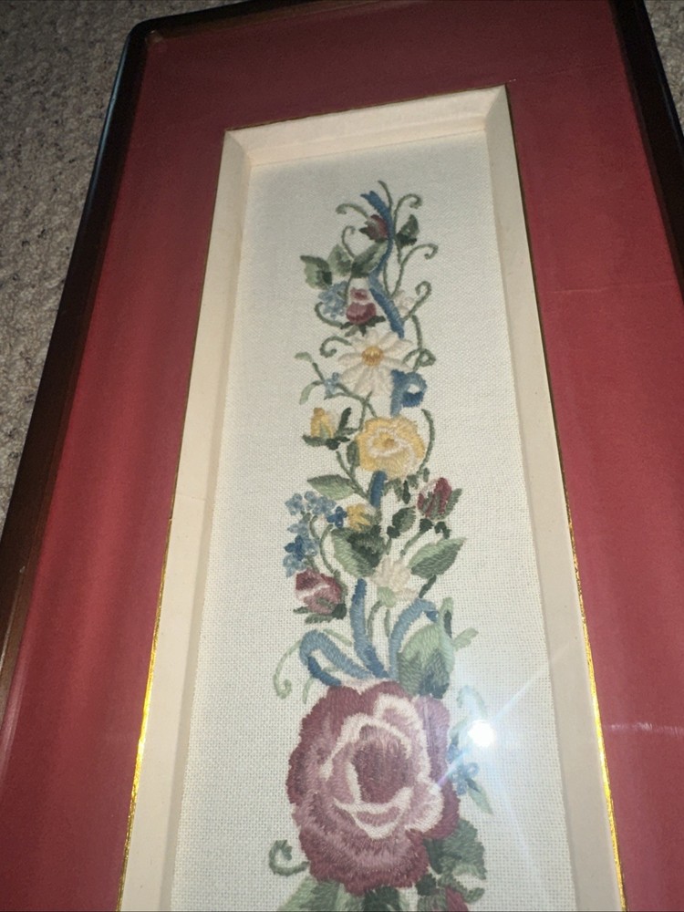 Horizontal Floral Handmade Needlework Artwork~Beveled Shadow Box~BEAUTIFUL