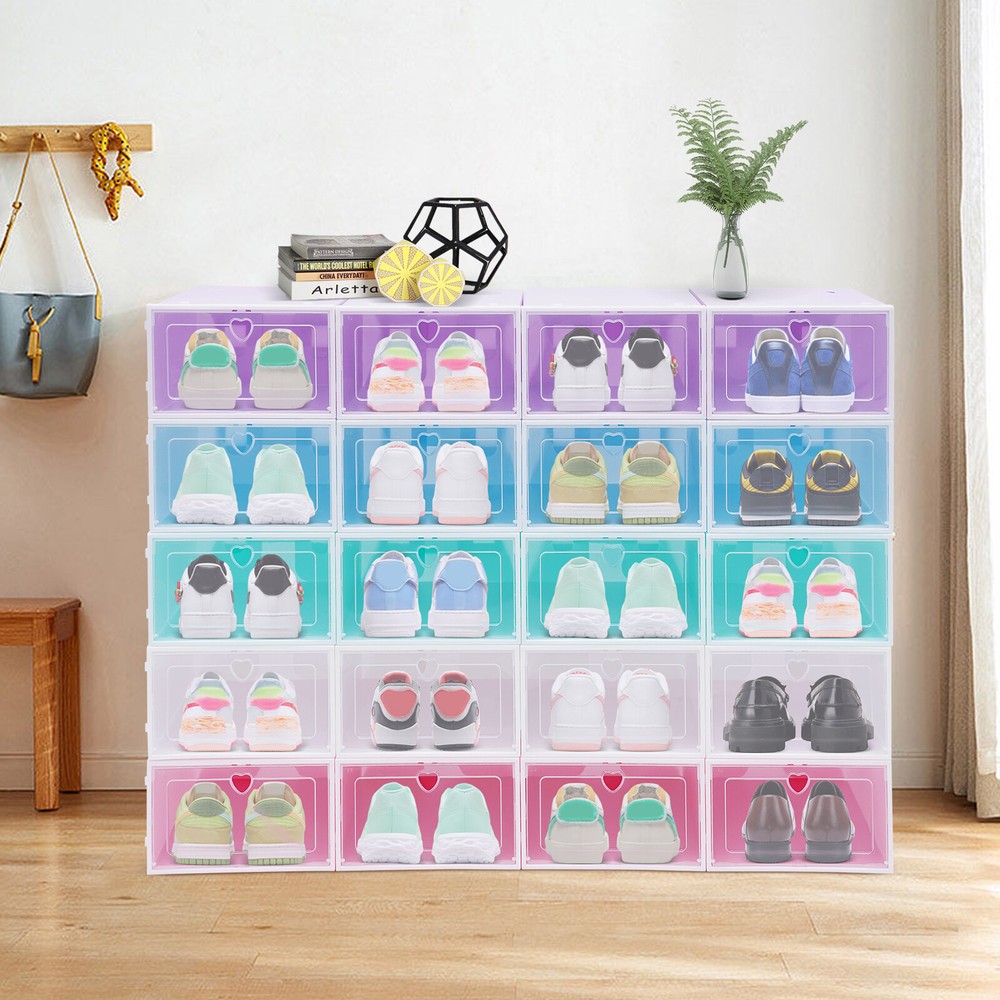 20 Pack Shoe Storage Box Stackable Sneaker Container Foldable Organizer Home