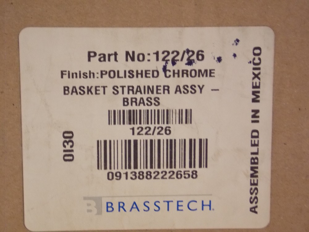 Brasstech 122/26 Kitchen Sink Large Basket Strainer Set , Polished Chrome