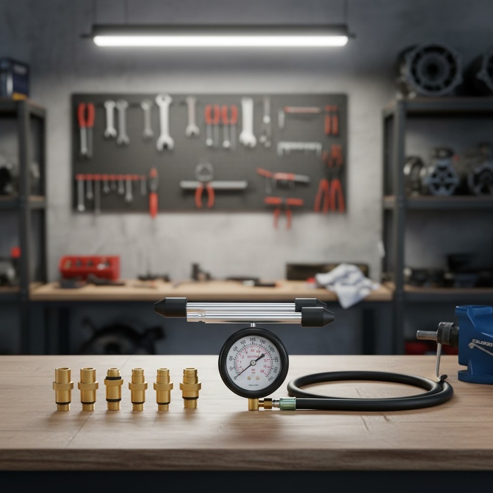 Comprehensive Engine Compression Tester Kit - Clear Dual Scale Gauge & Adapters