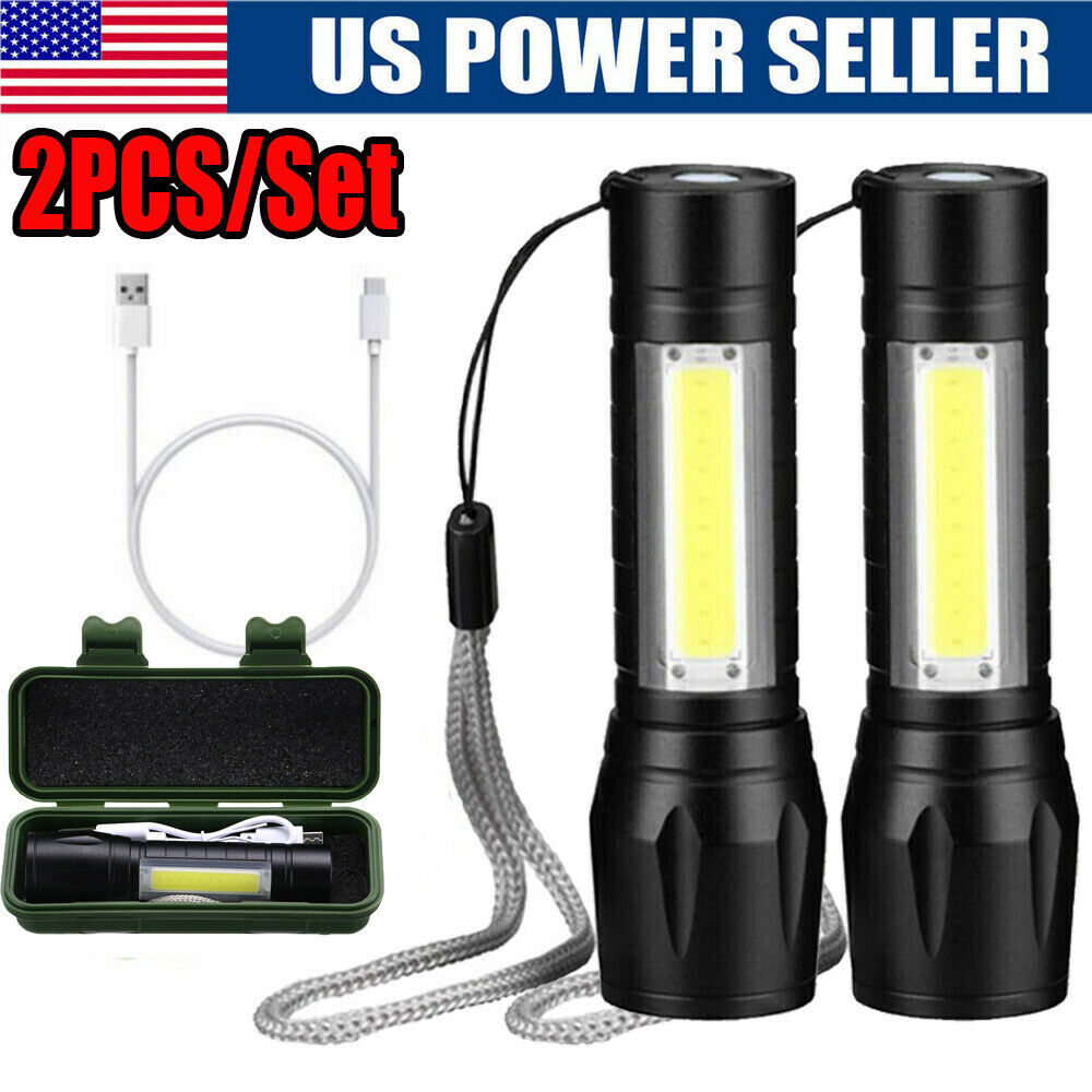 2x 950000000 Lumen Super Bright LED Tactical Flashlight Rechargeable Work Light