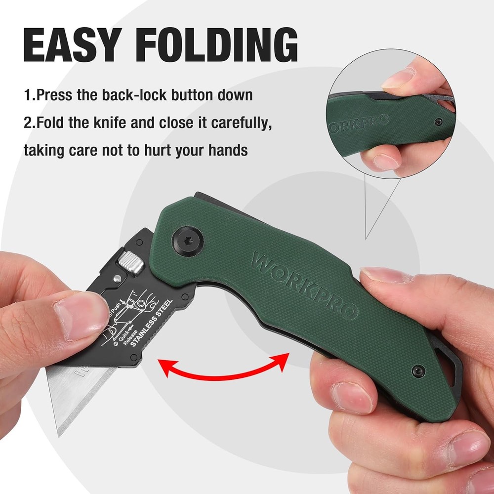 WORKPRO Stainless Folding Utility Knife Quick-change Blade Heavy Duty Box Cutter