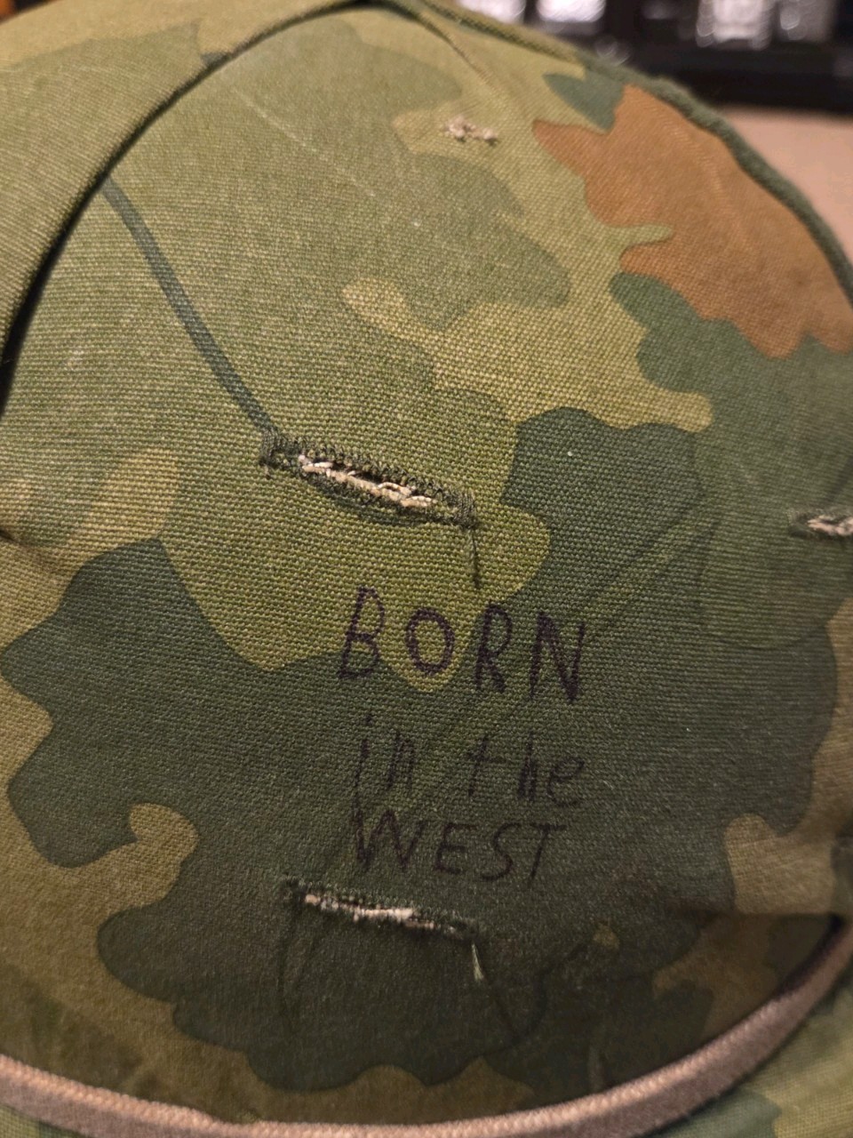 M1 Steel Pot Helmet With Reproduction Mitchel Camo Liner And Repro M81 Liner