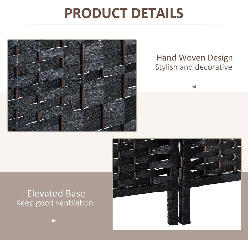 6 Ft Tall Black Wicker Weave 4 Panel Room Divider Privacy Screen